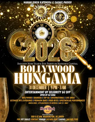 HARD ROCK DC Presents' -- *BOLLYWOOD HUNGAMA* -- Official 2026 NYE Dance Party in Washington DC Metro Area ( Biggest Bollywood Event in DMV )